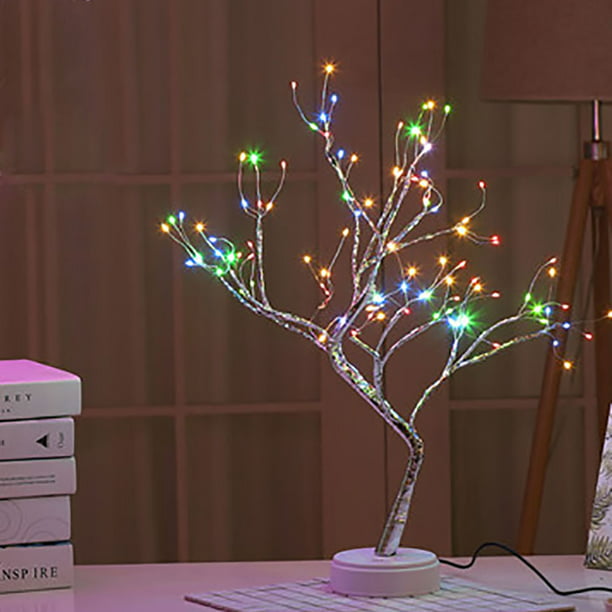 LED Touch Mode Adjustable Tree Night Light Copper Wire USB Table Desk Lamp Decor